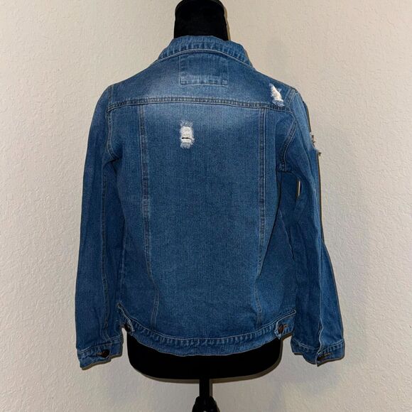 Kid1234 Jeans Denim Jacket Kid 13-14Y Blue Cotton Distressed Classic Long Sleeve - Picture 2 of 9